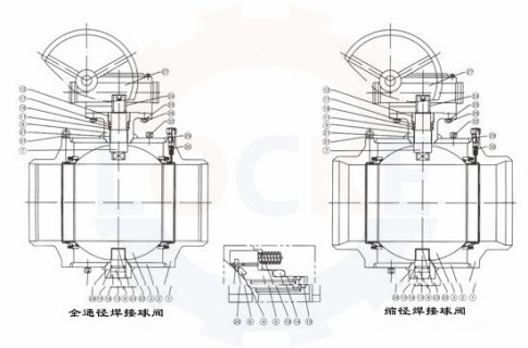 <b>進口全焊接球閥與縮徑焊接球閥內部結構圖</b>